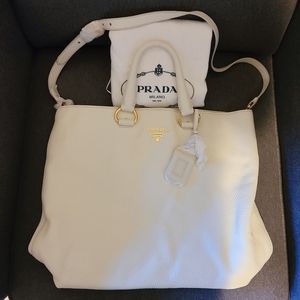 PRADA BN1713 Vitello Daino Tote - Bianco/White